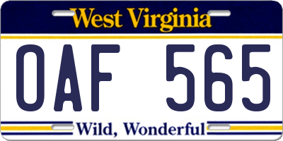 WV license plate OAF565