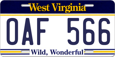 WV license plate OAF566