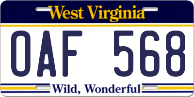 WV license plate OAF568