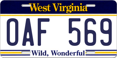 WV license plate OAF569