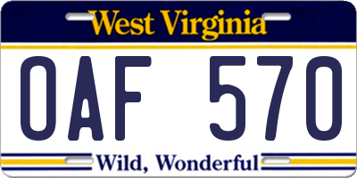WV license plate OAF570