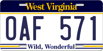 WV license plate OAF571