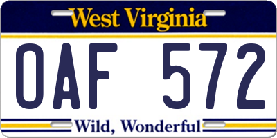 WV license plate OAF572