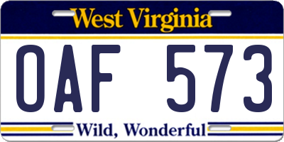 WV license plate OAF573