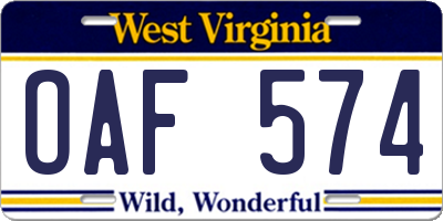 WV license plate OAF574