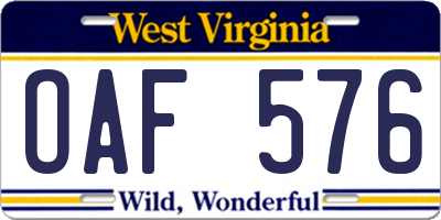 WV license plate OAF576