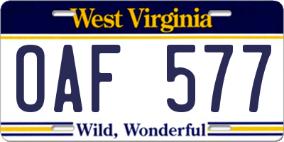 WV license plate OAF577