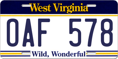 WV license plate OAF578