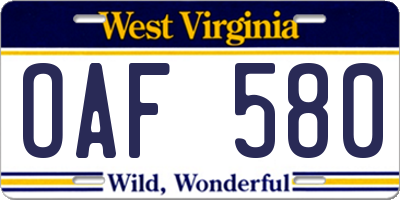 WV license plate OAF580