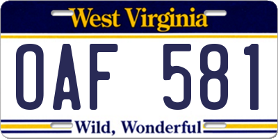 WV license plate OAF581