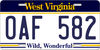 WV license plate OAF582