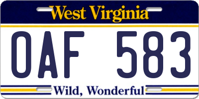 WV license plate OAF583