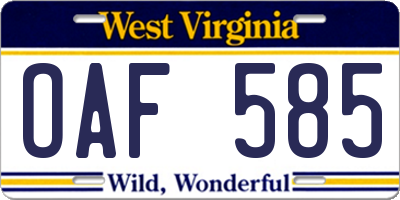 WV license plate OAF585