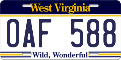 WV license plate OAF588