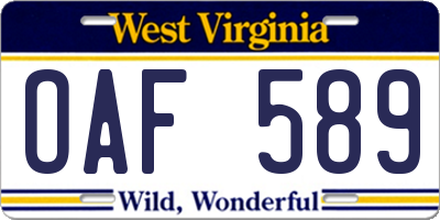 WV license plate OAF589