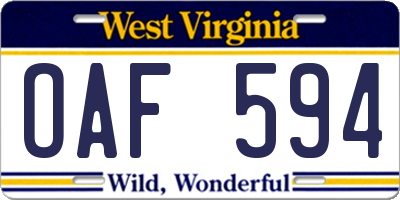 WV license plate OAF594