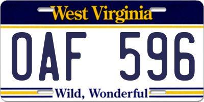 WV license plate OAF596