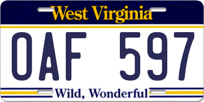 WV license plate OAF597