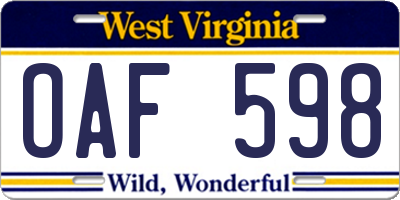 WV license plate OAF598
