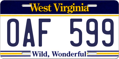 WV license plate OAF599