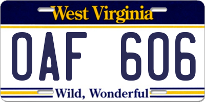 WV license plate OAF606