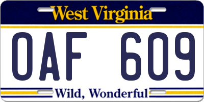 WV license plate OAF609