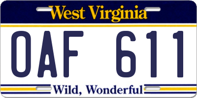 WV license plate OAF611