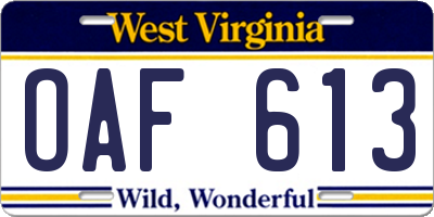 WV license plate OAF613