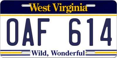 WV license plate OAF614