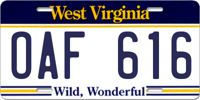 WV license plate OAF616
