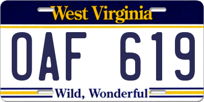 WV license plate OAF619
