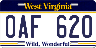 WV license plate OAF620