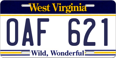 WV license plate OAF621