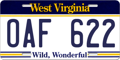 WV license plate OAF622