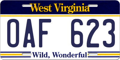 WV license plate OAF623