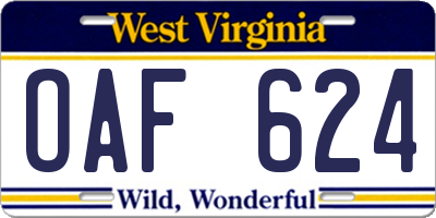 WV license plate OAF624