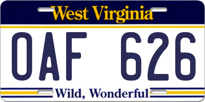 WV license plate OAF626