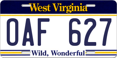 WV license plate OAF627