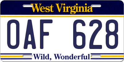 WV license plate OAF628
