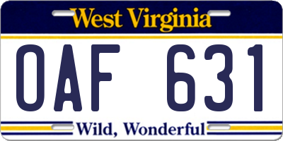 WV license plate OAF631