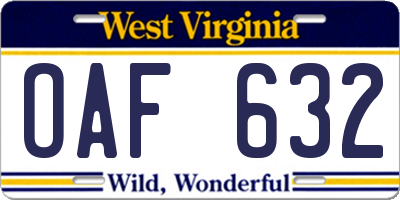 WV license plate OAF632