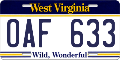WV license plate OAF633
