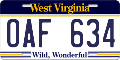 WV license plate OAF634