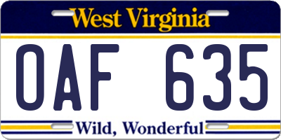 WV license plate OAF635