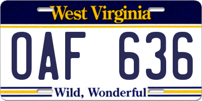WV license plate OAF636