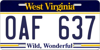 WV license plate OAF637