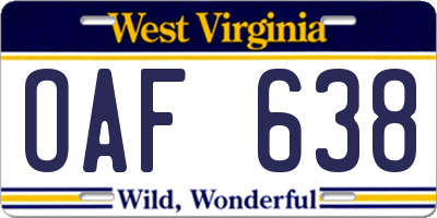 WV license plate OAF638