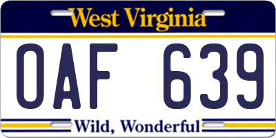 WV license plate OAF639
