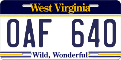 WV license plate OAF640
