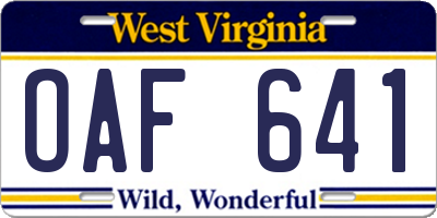WV license plate OAF641